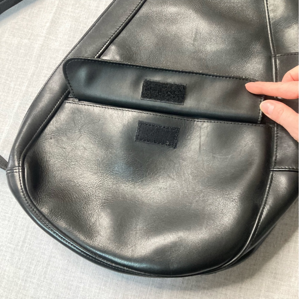 Vintage 1990s L.L.Bean AmeriBag Healthy Back Black Leather Sling Backpack Y2K - Picture 4 of 10